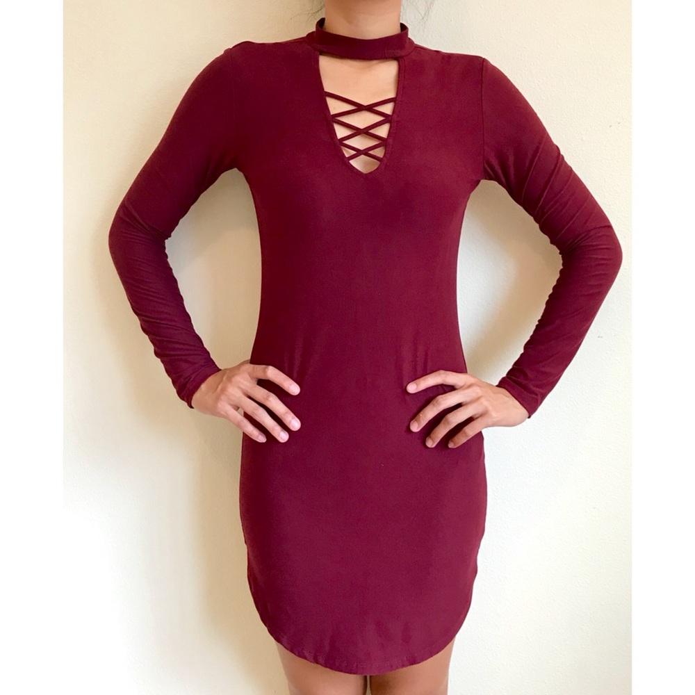 BURGUNDY LONG SLEEVE DRESS